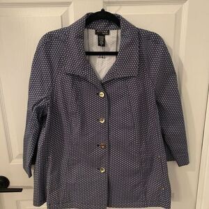 Attyre New York Womens‎ XL rain coat windbreaker 3/4 Sleeve Blue & White Print